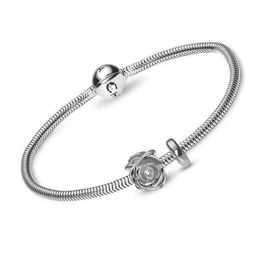 Image of Valentines sølv armbånd med sølv rose charm fra Christina Watches